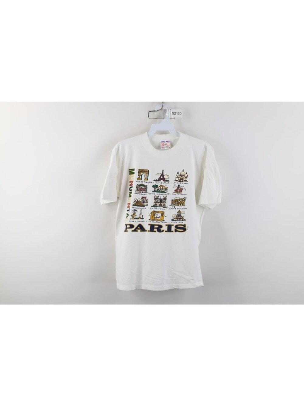 Vintage 90s Womens Medium Distressed Paris Monumental Monuments T-Shirt White